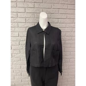 Yves Cossette for Saks Fifth Avenue Women Black Cropped Linen Top Size 10